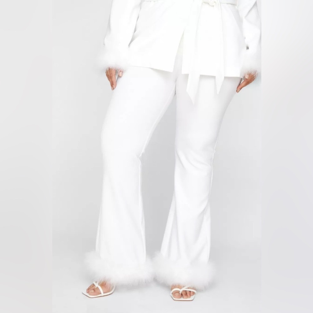 NWT! Nasty Gal White Feather Trimmed Pants